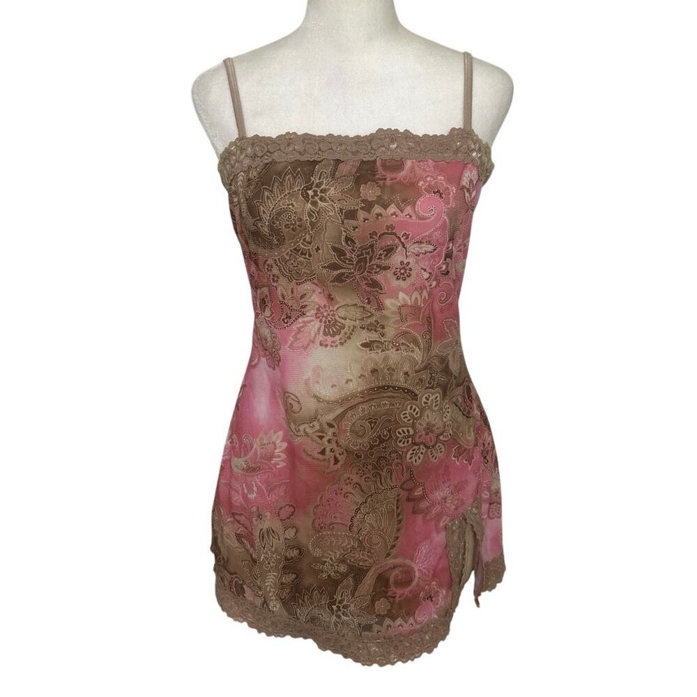 Hot Tempered Y2K Pink Lace Trim Layer Longline Cami Top Fairy Coquette Indie S